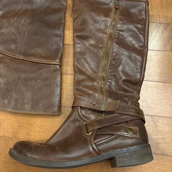 LUXURY REBEL Brown Distressed Leather Over Knee Harness Zip Boots size 7.5 - Picture 5 of 12